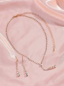 2 pièces Set de collier et boucles d'oreilles étincelants pour femmes, accessoires de bijoux de mariée élégants pour soirée