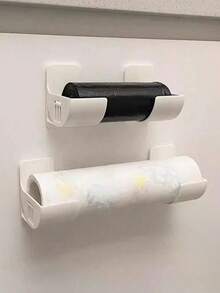 Conjunto de 4 prateleiras para organização de cozinha - Suporte para filme plástico, Dispensador de saco de lixo, Adequado para cozinha, banheiro, sala de jantar, armário, porta lateral de geladeira