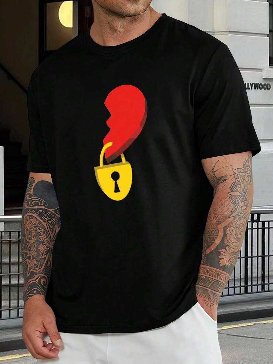 Camisetas de Pareja con Candado y Llave a Juego - Regalo Ideal para San Valentín o Aniversario - Camisetas para Él y para Ella para Papá - Los Mejores Conjuntos para Parejas - Negro - Ver 1