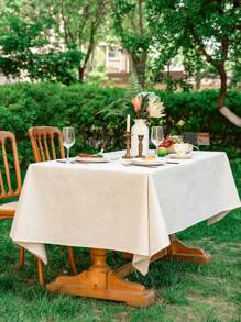1 Pc Bamboo Knot Edged Tablecloth, Simple Solid Color Polyester Linen Rectangular Tablecloth, Suitable For Wedding, Holiday Parties, Daily Home Use Tabletop Decor