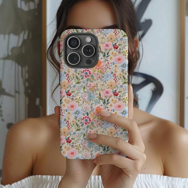 Funda protectora para teléfono con diseño de flores silvestres en colores pastel con apariencia bordada, diseño floral lindo compatible con iPhone 16, 15, 14, 13, 12, 11 Pro Max
