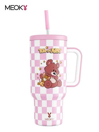 TOM & JERRY 40oz Tumbler With Handle, Insulated Cup, Vacuum Insulated Water Bottle, Leak-Proof Lid And Straw, Insulated Coffee Mug Stainless Steel Travel Mug, Keeps Cold For 24 Hours Or Hot For 10 Hours