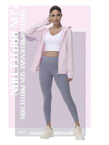 防晒服夏季UPF 50+防紫外线女冰丝透气夹克防紫外线户外防晒连帽薄款钓鱼服 - 淺粉色 - 查看 2