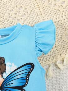 2pcs Toddler Kids Summer Casual Cute Butterfly Print Round Neck Tank Top + Shorts Set