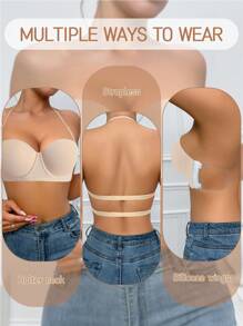 Beige Smooth Underwire Bra With Half Cup, Comfortable Women's Lingerie With Supportive Underwire And Stylish Back Design