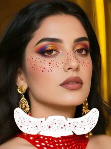 6 Blatt rote glitzernde Sommersprossen Gesichts-Tattoos, funkelnde Sommersprossen-Glitzer-Tattoos mit Herz-, Punkt- und Stern-Muster, rote wasserfeste Glitzer-Temporäre Tattoos für Erwachsene, tägliches Make-up für Reisen, Festivals und Partys