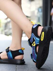 Teenage Casual Slippers, Unisex Slip-On Beach Sandals, Breathable Soft Comfortable Outdoor Sports Slides, Hook And Loop Strap Convenient To Wear