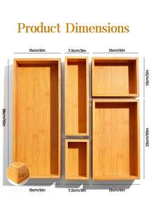 厨房抽屉用具收纳盒套装，竹制餐具架餐具化妆品银器珠宝餐具收纳托盘，适用于厨房、浴室、办公室和客厅 - 彩色 - 查看 2