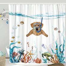 New Fowocu Funny Dog Shower Curtain Set Teal Blue Sea Ocean Waterproof Fabric  Animal Octopus Starfish Turtle Anchor Fish Nautical Bathroom Curtain Dr (Orange, 72''*72'') - Orange 72"W x 72"L (Pack of 1) - View 1
