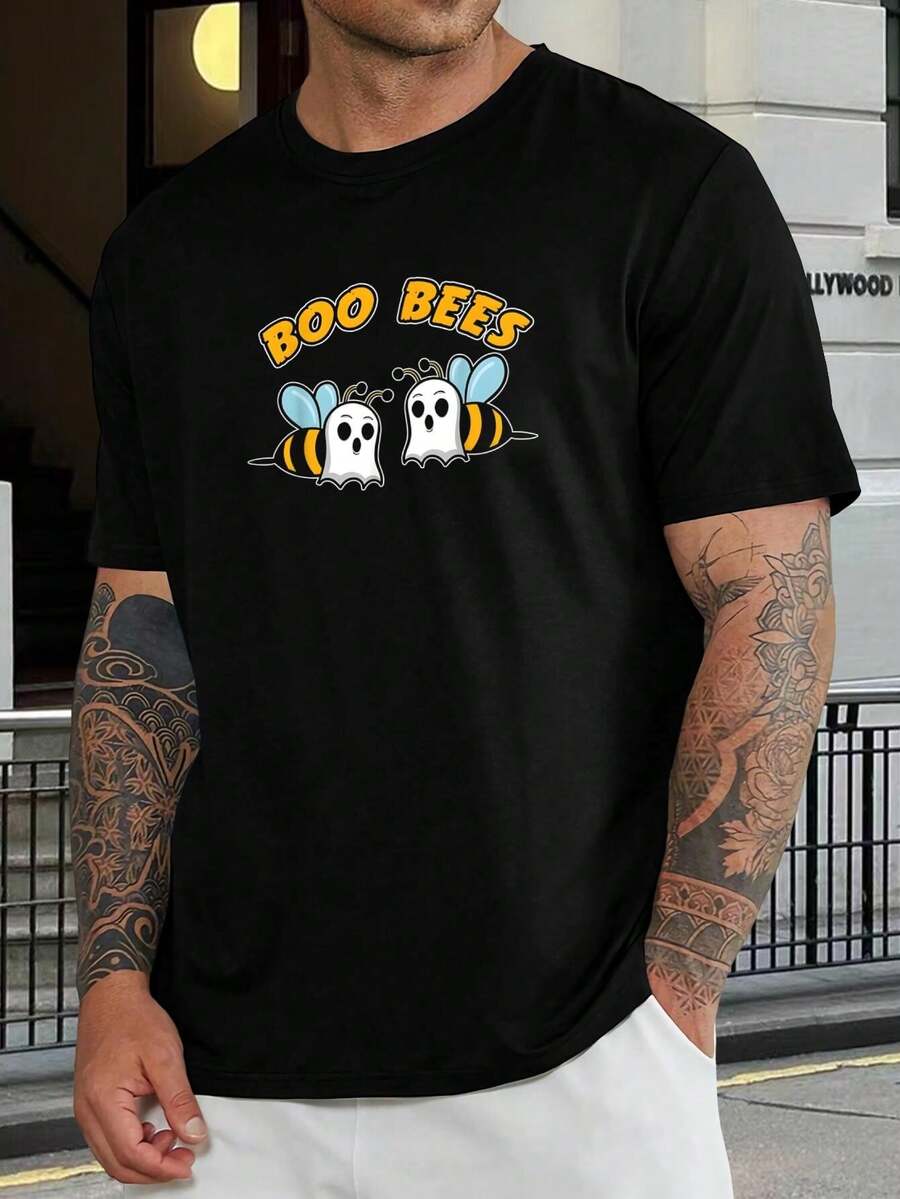 Camiseta de Halloween Funny Boo Bees - Camiseta gráfica de abeja fantasma para hombre y mujer - Camiseta de temporada espeluznante - Perfecta para fiestas de Halloween y ropa casual - Tallas para jóvenes y adultos - Negro - Ver 1