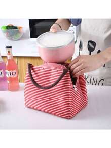 1pc Striped Lunch Bag, Insulated Lunch Box,Waterproof Oxford Cloth Lunch Tote Bag, Large Picnic Bag, Insulated School Lunch Bag, Carry Bag, Lunch Container, Back To School, Outdoor Carrying Bag