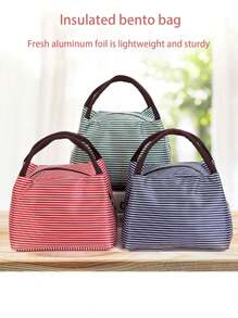 1pc Striped Lunch Bag, Insulated Lunch Box,Waterproof Oxford Cloth Lunch Tote Bag, Large Picnic Bag, Insulated School Lunch Bag, Carry Bag, Lunch Container, Back To School, Outdoor Carrying Bag