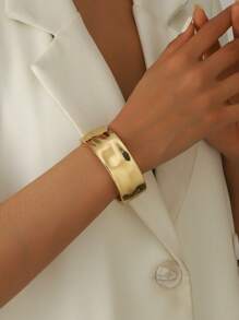 Pulseira metálica lisa aberta de 1 peça, design elegante e moderno para mulheres