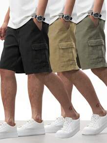 3pcs Teen Boy Sporty Casual Fit Multi Pocket Cool Casual Shorts, Outdoor Cargo Shorts For Spring & Summer