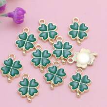 10pcs Gold Color Green Enamel Lucky Clover Flower Charm For Jewelry Making Necklace Earrings Bracelet Accessories DIY - Clover - View 5
