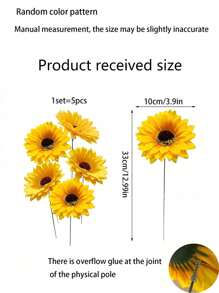 5 Stücke/Set - Sonnenblumen Garten Dekoration - Leuchtend gelbe künstliche Blumen mit schwarzen Samen und grünen Blättern, modernes Metall Outdoor Terrassen Ornament für Zugänge, Terrassen und Gärten, batteriefrei, Garten Ornament, Sommer Feengarten Ornament