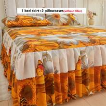3 Piece Skin-Friendly Soft Floral Print Bedding Set (1 Bed Skirt + 2 Pillow Shams), Moisture-Wicking, Anti-Wrinkle, All Season Use, Exquisite Printing, Fashionable & Stylish, Suitable For Bedroom & Hotel