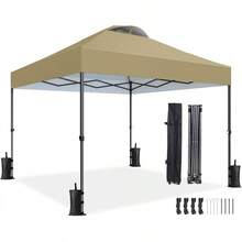 Amada 10x10ft 1-Person Setup Pop Up Canopy Tent - Easy Outdoor Sun Shade For Events, Parties, Camping, Gazebo With Wheel Cover Bag, Beach Tent With 3-Speed Adjustable Height,Blue - 卡其色 - 查看 1