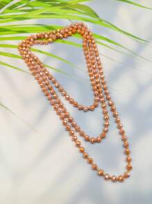 1pc 1.5m Long Crystal Beads Knotted Multi-Layer Simple Daily Wear Necklace For Women