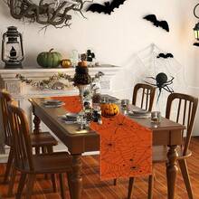 1pc Halloween Elemental Pattern Table Flag, Made Of 72 Inch Knitted Polyester Fiber, Used For Holiday Gathering Tables, Home Kitchen Decoration Gatherings, And Gifts