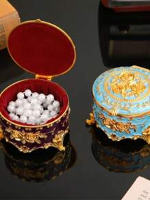 1 Pieza Caja de joyería de estilo vintage redonda, caja de almacenamiento para aretes y collares, para el Día de la Madre, para la novia, para miembros femeninos de la familia o la empresa, brillante y elegante, de moda, opción principal para regalos, necesidad de verano para mujeres, organizador de almacenamiento, regalo, de vuelta a la escuela