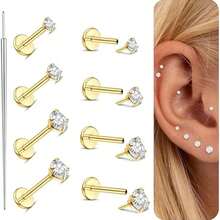 Milacolato G23 Titanium Threadless Flat Back Earrings Studs Hypoallergenic 14K Gold Filled Nose Rings Studs 20G/18G/16G Labret Studs Lip Ring Push In Helix Tragus Medusa Monroe Piercing Jewelry - Flat Back Earrings - 查看 14