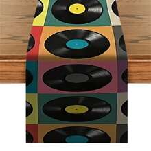 Retro Vinyl Record Design Polyester Table Runner - Woven, Rectangular, Decorative Tablecloth Suitable For Seasonal Kitchen Decor, Indoor Room Renovation And Outdoor Gathering