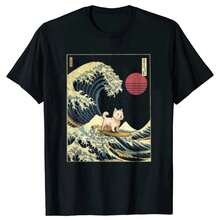 West Highland White Terrier Westie Japanese Wave T-Shirts Men Fashion Casual Tshirt Loose Oversized Streetwear T Shirt - Black - View 1