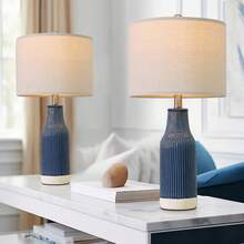 Yokila White Ceramic Table Lamps Set Of 2 For Living Room Bedroom 23.25" Modern Bedside Nightstand Lamps - xanh-2 - Xem 2