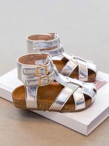 Sandalias retro de correa alta para niños, nuevos zapatos de verano para niñas con diseño romano, zapatos planos de moda para niños y niñas de talla media/grande con cierre de gancho y bucle, sandalias de princesa para la playa, zapatos antideslizantes para bebés