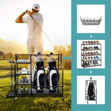 Golf Storage Rack With Wheels Oversized Golf Club Storage Rack Golf Bag Rack With Accessories Rack Heavy Duty Golf Storage Rack For Golf Course Garage Basement - 黑色 - 查看 7