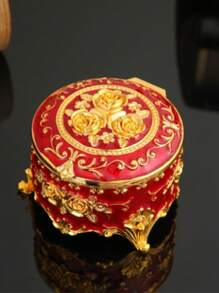 1 Pieza Caja de joyería de estilo vintage redonda, caja de almacenamiento para aretes y collares, para el Día de la Madre, para la novia, para miembros femeninos de la familia o la empresa, brillante y elegante, de moda, opción principal para regalos, necesidad de verano para mujeres, organizador de almacenamiento, regalo, de vuelta a la escuela