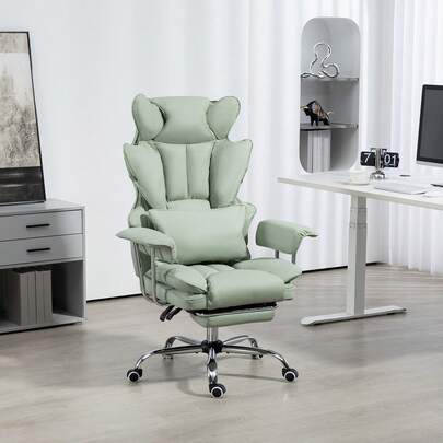 VIDITA Desk Office Chair 400LBS, Big And Tall Office Chair, PU Leather Computer Chair, Executive Office Chair With Leg Rest And Lumbar Support, Pink/Brown/Dark Grey Office Chair