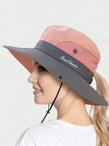 1 pièce Chapeau de soleil à large bord pour femme - Design à queue de cheval, large bord pour ombre solaire, chapeau de seau pliable pour plage et été, idéal pour la pêche, les vacances à la plage, les voyages de femmes et les activités extérieures