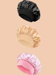 1/2/3pcs Silk Bonnet For Sleeping, Satin Hair Bonnets, Soft Elastic Band Silk Sleep Cap, Silk Hair Wrap For Curly Hair (Black Gold)