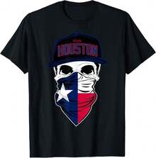 Mens Houston Skull Flag T Shirt Baseball Hat Texas Houston Tee Gift For Dad Wedding Gift For Bride Teacher Appreciation Gift - Black - View 1