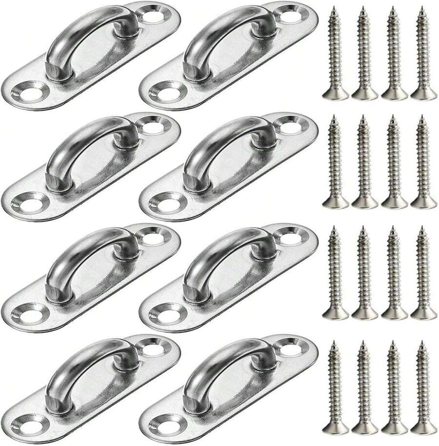 4 Pcs 3.1 Inch 304 Stainless Steel Ceiling Hooks Pad Eyes Plate Marine Hardware Hooks With Screws - Rectangle Eye Plate (set Of 8) - View 1