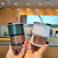 300ml Stainless Steel Coffee Cup With Lid And Straw, Reusable And High Quality, Suitable For Outdoor Camping, Office Or Gift Back To School - Multicolor - View 5