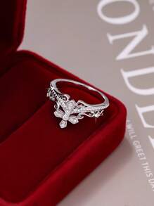 1pc Elegant & Geometric Cross & Heart Zirconia Ring, Suitable For Women/Men, Couples, Valentine's Day Gift, Daily Outfit, Party Accessory