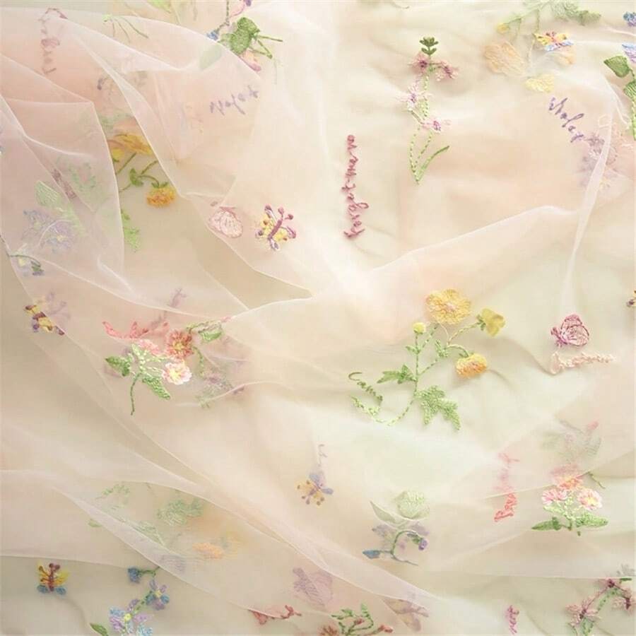 Một loại vải tự làm do một nhà thiết kế tạo ra cho mùa xuân và mùa hè, vải thêu nhiều màu lưới mã hóa họa tiết cây hiện đại - Nhiều màu - Xem 1