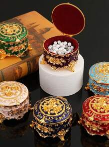 1 Pieza Caja de joyería de estilo vintage redonda, caja de almacenamiento para aretes y collares, para el Día de la Madre, para la novia, para miembros femeninos de la familia o la empresa, brillante y elegante, de moda, opción principal para regalos, necesidad de verano para mujeres, organizador de almacenamiento, regalo, de vuelta a la escuela