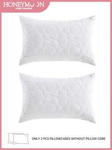 2入組蓬鬆花卉拼接雲朵舒適迴紋針枕套（不含充填物）,適用於卧室時尚裝飾。 白色