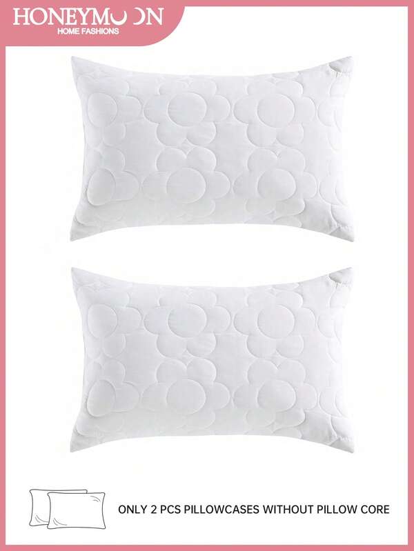 2pcs Fluffy Floral Stitch Cloud Comfort Evenlope Pillowcases Without Filling, Chic Decoration For Bedroom. White