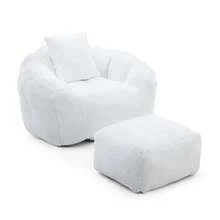 Giant Bean Bag Chair With Footstool,Lazy Sofa - Oversized High Back Corduroy Bean Bag Couch,Floor Sofa For Living Room, Home Theater, Play Zone - & Non-Slip Base,Very Suitable For Bedrooms, Living Rooms, Game Rooms, Study Rooms, Offices, Or Apartments. - B-白色(附腳蹬豆袋椅) - 查看 6