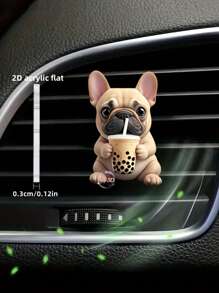 1pc 2D Acrylic Cute French Bulldog Drinking Bubble Tea Car Air Vent Clip, Decorative And Functional Car Accessories