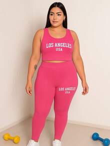 Plus Size Los Angeles Gym Pants Set - 紫羅蘭色 - 查看 1