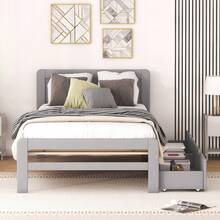 Modern Design Twin Size Platform Bed Frame With 2 Drawers For Grey Color-3676 - Multicolor - View 2