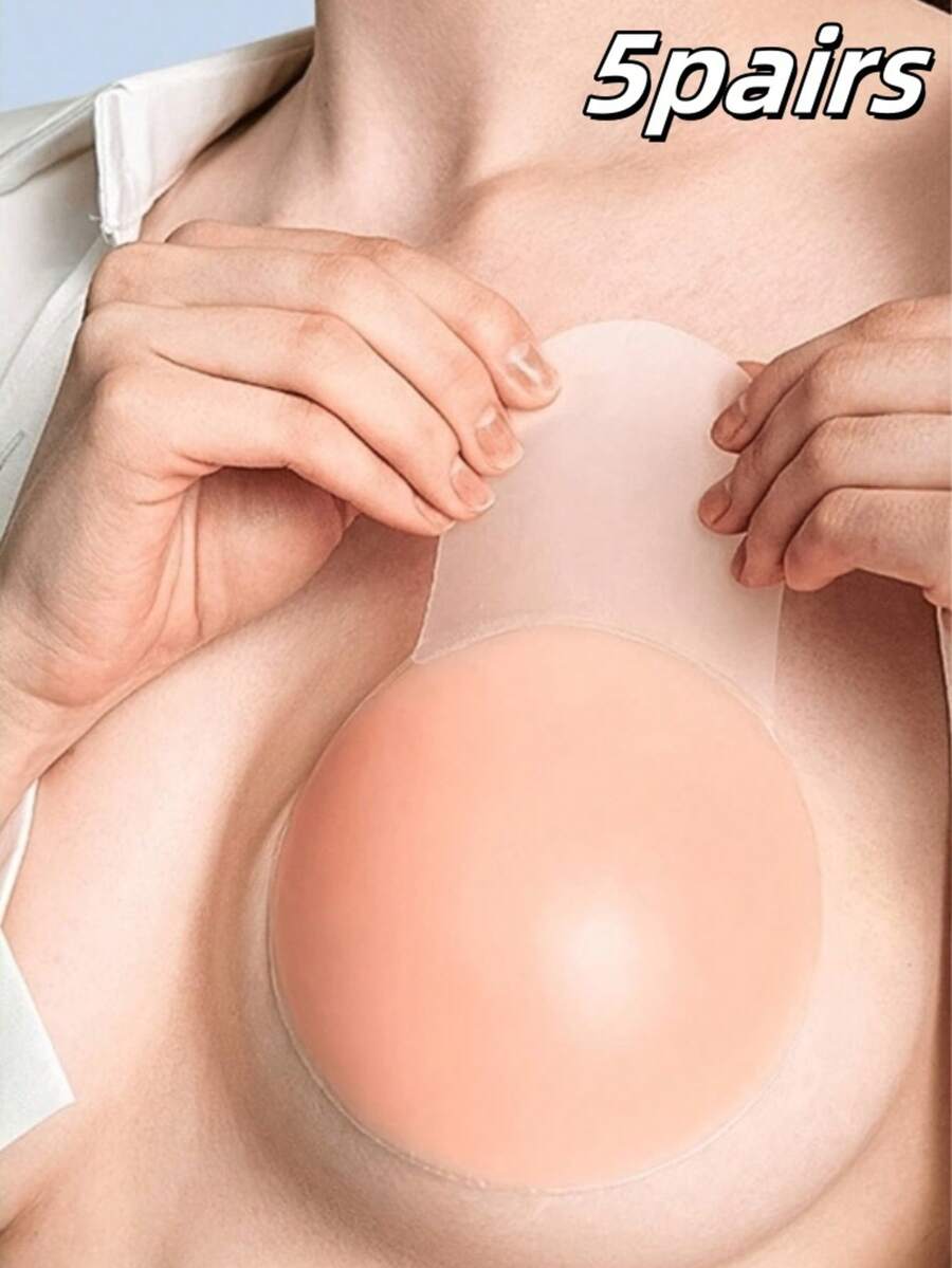 5 Pairs Of Women's Reusable Adhesive Invisible Bra Chest Bra Pasties - Beige - View 1