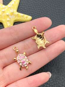 Mix 5 Pieces Of Pink Alloy Drip Enamel Turtle Jewelry Suitable For DIY Bracelets, Necklaces, Keychains, Jewelry Making Accessories
