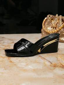 Women's Minimalist Elegant Design, Fashionable Glossy Simple And Graceful Versatile Slip-On High Heel Mules